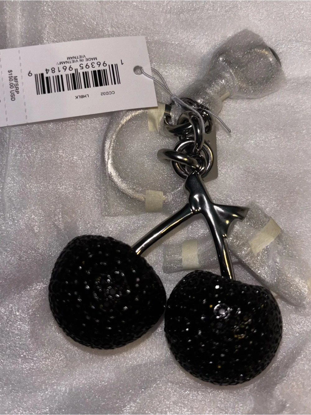 Coach Cherry KeyFob Black Silver New